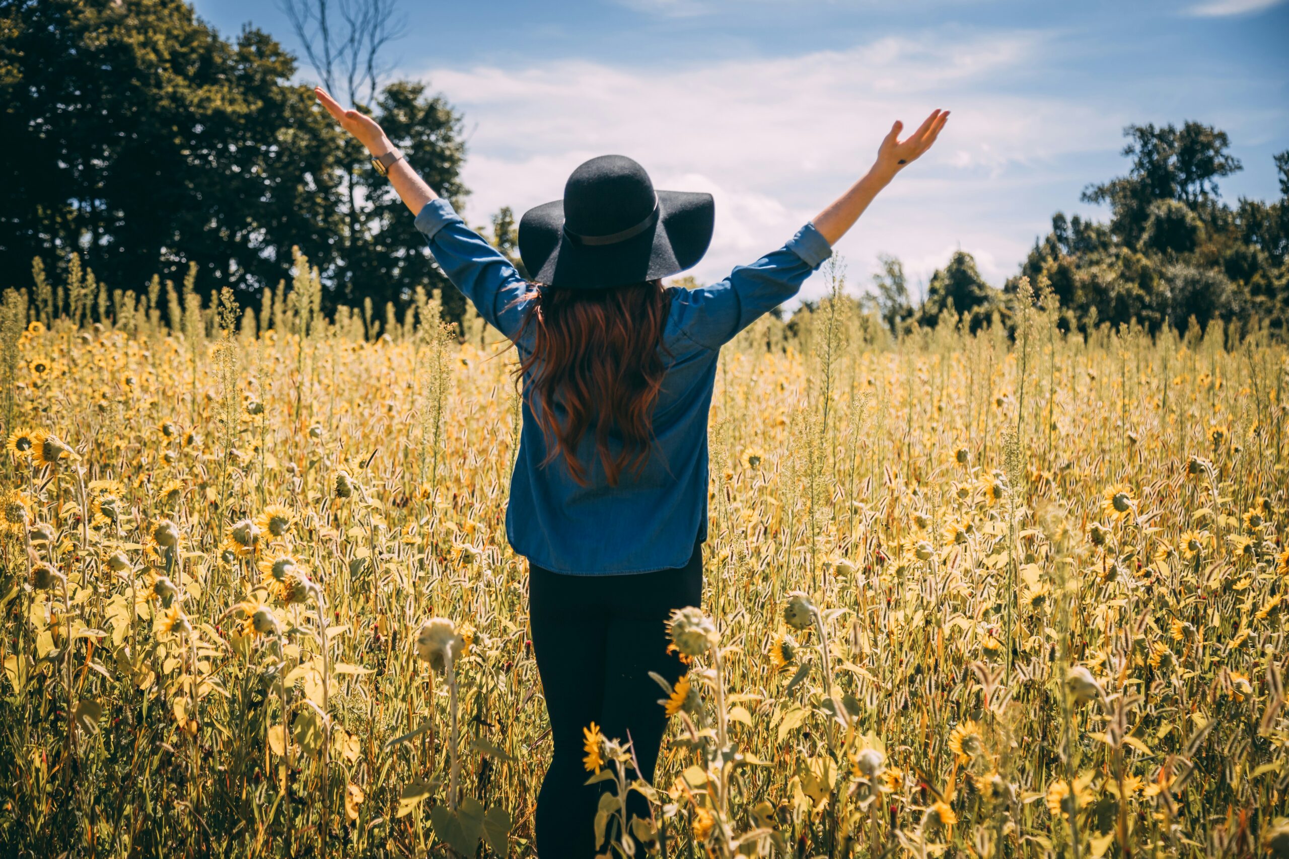 Ragazza in un campo di girasoli